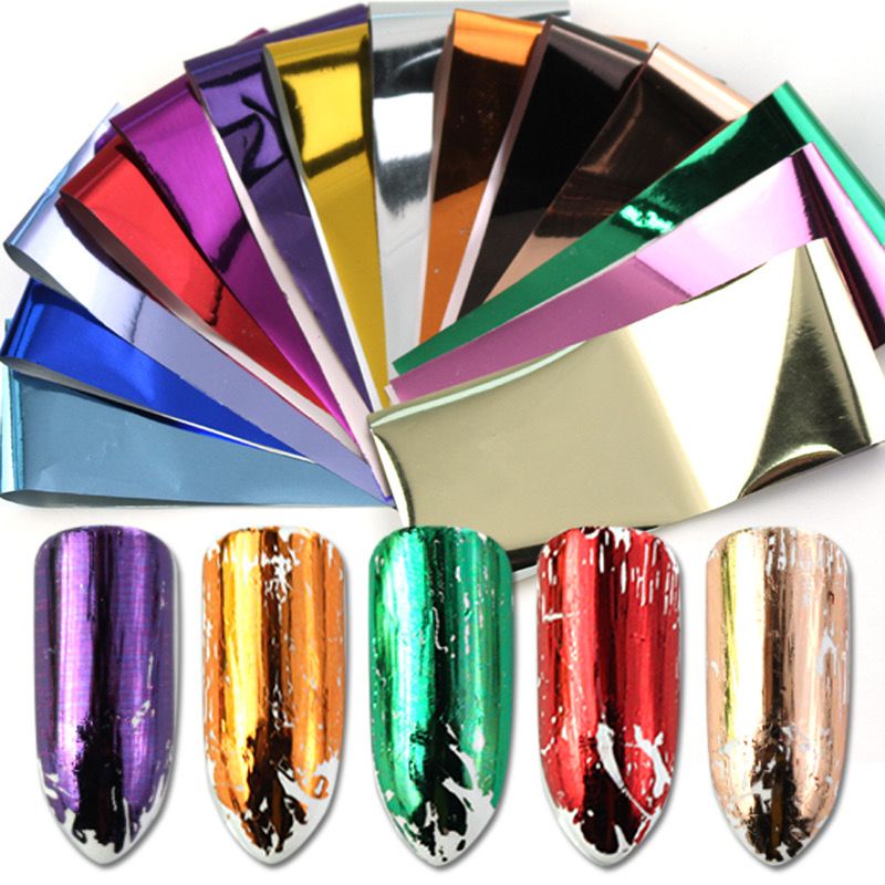 14pcs Holographic Mix Color Nail Foil Set Rose Gold Laser Silver Transfer Sticker Manicure Nail Art Decals Starry Tips