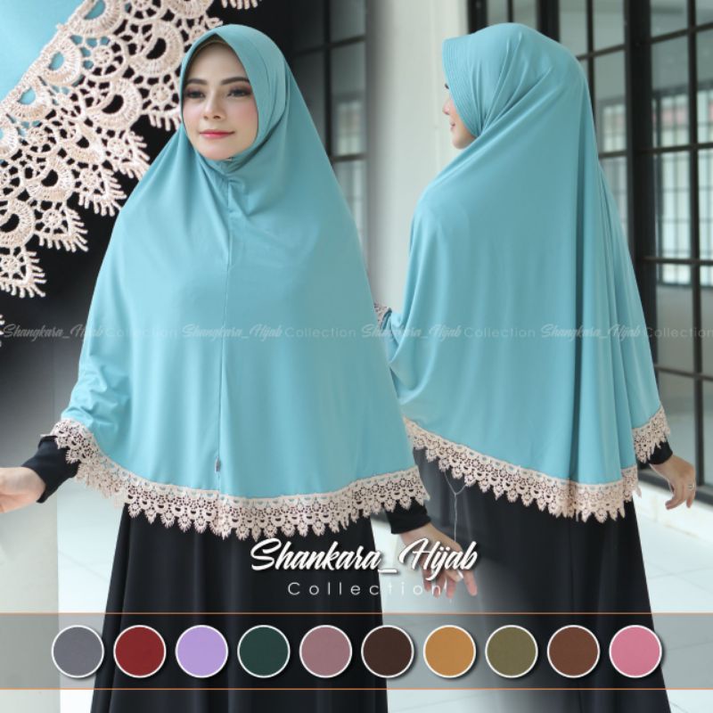 Hijab / Jilbab / Kerudung / Bergo / Khimar Instan Jersey Renda Prada Jumbo/ Renda Serut Model Bergo 