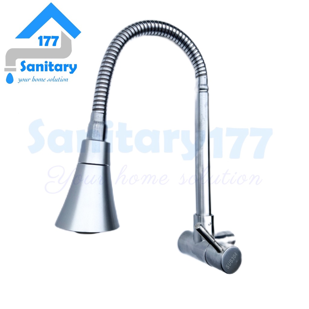 Kran air Sink Fleksibel Stainless 304 minimalis tembok 04TR- Keran dapur 2in1 flexible stenlis sus304  angsa stenlis terompet wastafel bak cuci piring /G77