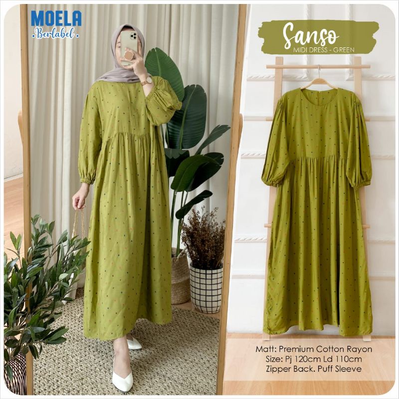 MIDI DRESS/DRESS DAILY MOTIF POLKADOT  SANSO MIDI BY MOELA