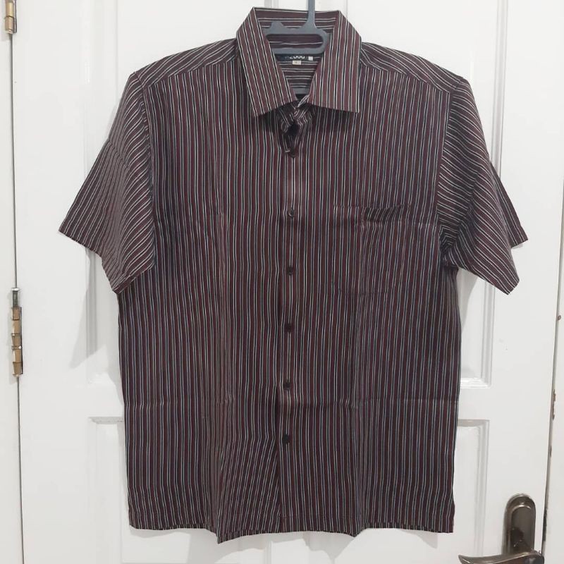 HEM COWOK / KEMEJA COWOK M2000 ORI STRIPE BLACK RED