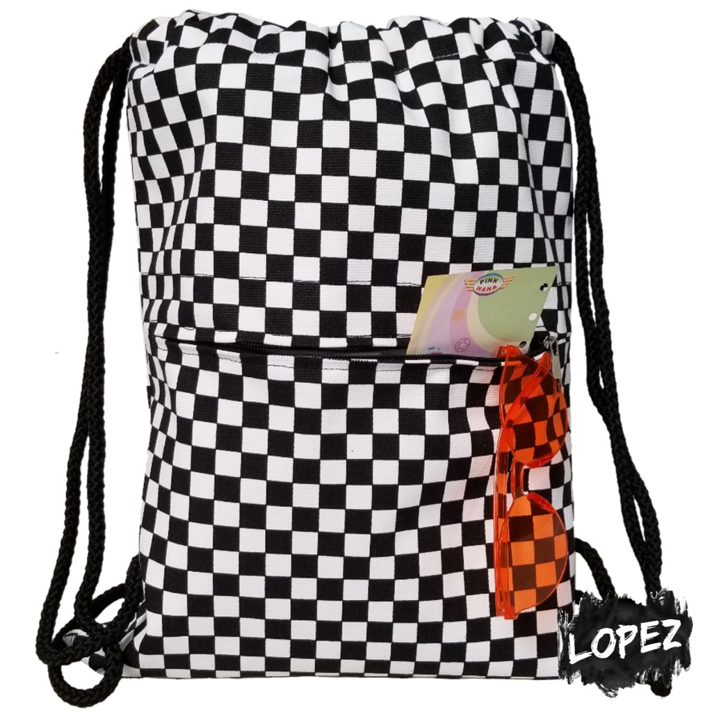 

String Bag Kotak-kotak / Drawstringbag Square / Goodiebag Diamond Houdstood Canvas Lopez