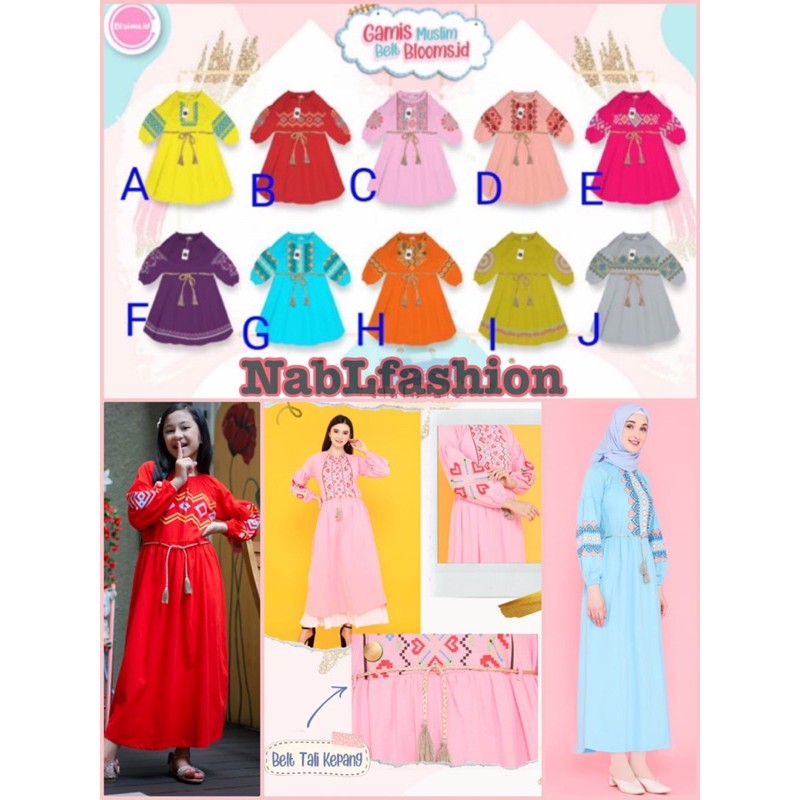Gamis blooms Anak Perempuan 8 - 16 Tahun Remaja Tanggung MUSLIM ETNIC TEEN + BELT BLOOMS.ID Premium