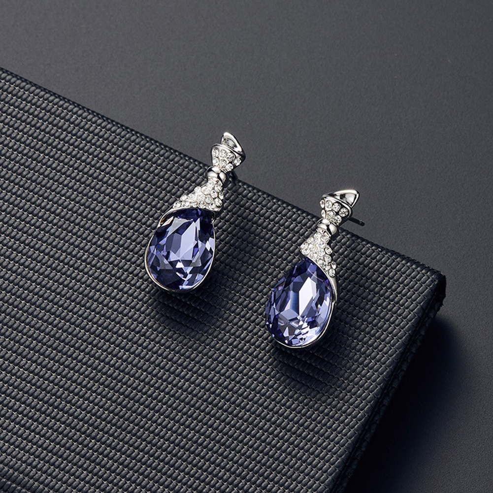 Hu Hu Hu Hu Hu Alat Bantu Pasang Kacamata♡ Set Kalung Anting Stud Liontin Berlian Imitasi Bentuk Tetesan Air Untuk Wanita