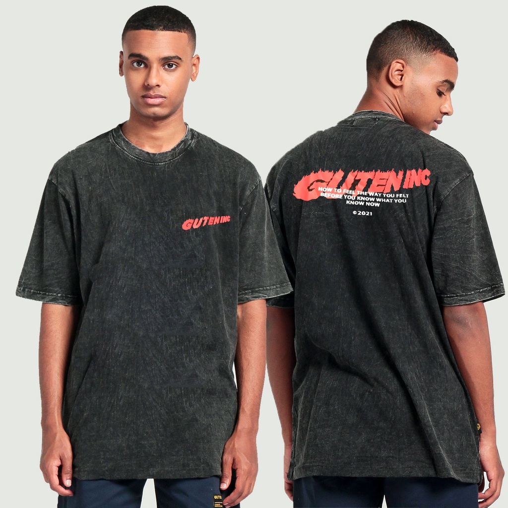 Guten Inc - Kaos Washing Hitam Pria Adrenaline Washed Black T-Shirt