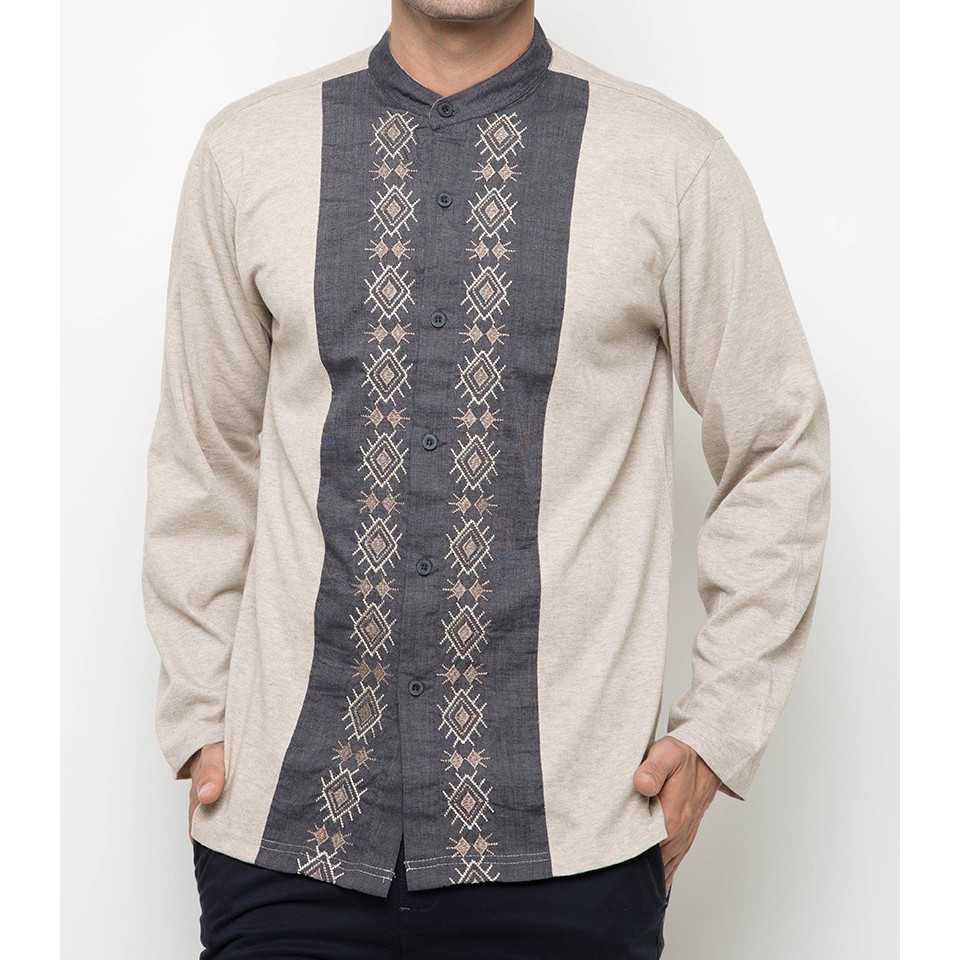 Baju Koko Bordir Bahan Kaos Warna Cream By T Zone