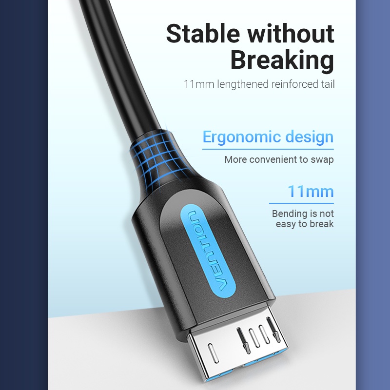 Vention Kabel Data / Charger Micro B Usb 3.0 Kecepatan Tinggi 5gbps Fast Charging 3a Untuk Hard Disk Eksternal