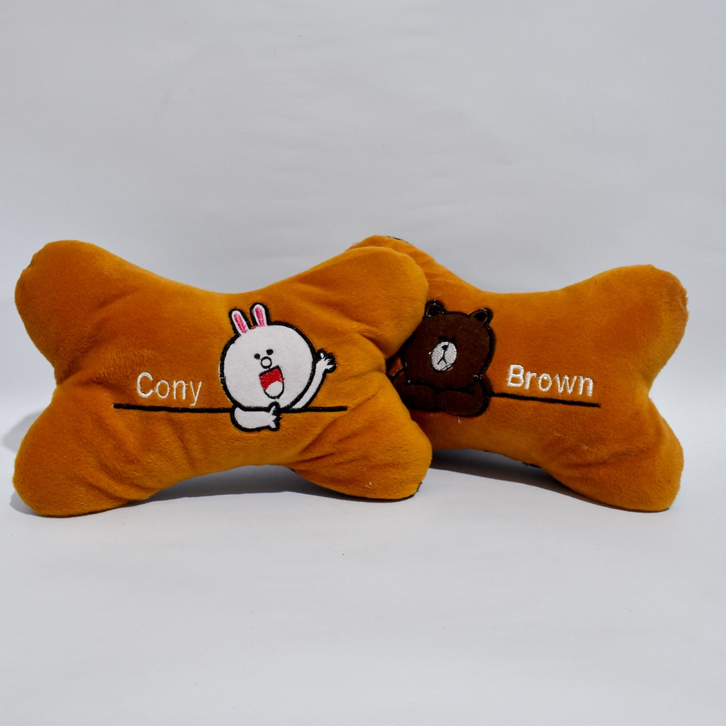 Bantal Mobil Karakter APLIKASI Coklat 3in1 Car Set Headrest Pillow Sandaran Kepala Leher 3in1 COKLAT