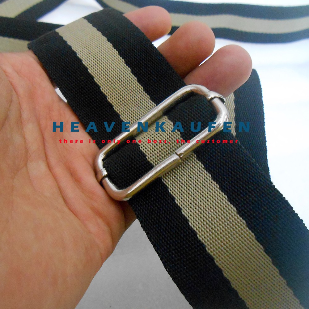 Tali Selempang Tas / Tali Selempangan Tas 3,8 cm Hitam Strip Cream Kait Besi