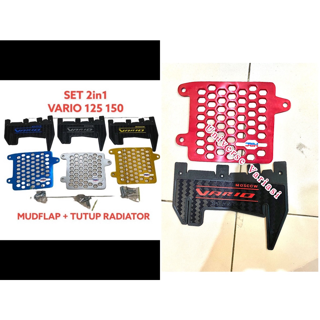 PAKET COVER RADIATOR + MUDFLAP KARBON HONDA VARIO TUTUP RADIATOR VARIO FI LED SET BAUT BOSHING PNP BIRU SILVER GOLD MUDFLAP KARBON TEBAL THAILOOK VARIO 125 150 FI LED TULISAN THAILAND KARPET PENAHAN LUMPUR PELINDUNG MESIN DINAMO ALAS KOLONG SPAKBOR