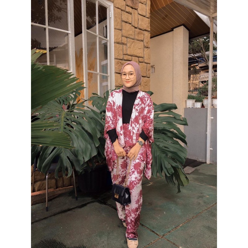 SETELAN WANITA MURAH ! ONE SET CARDIGAN JUMBO RAYON TIEDYE/OVERSIZE PIYAMA KIMONO|BAJU LEBARAN-2