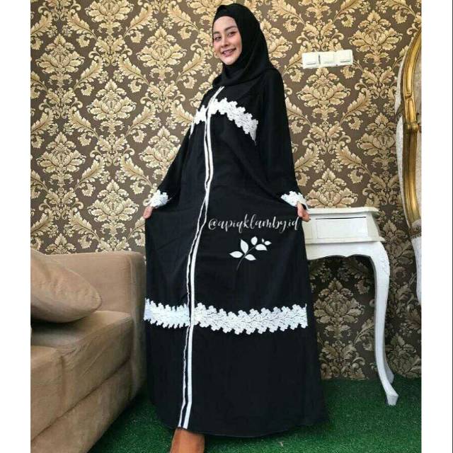 Abaya Gamis Arab Hitam Jetblack Fursan Renda