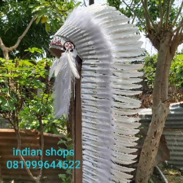 Topi indian putih long bulu angsa putih