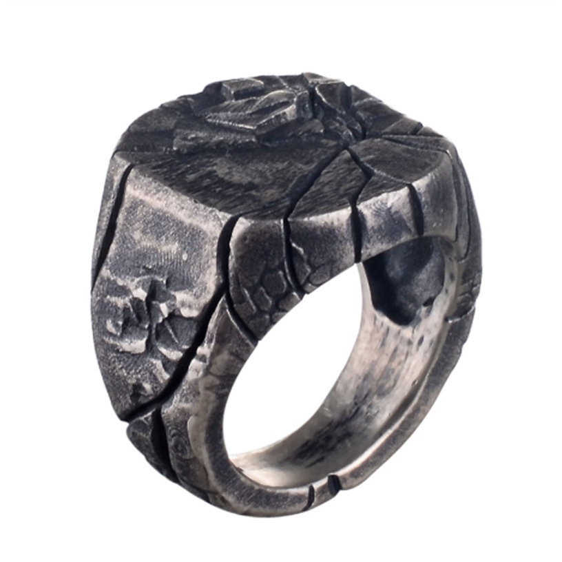 Cincin Gaya Punk Vintage Motif Pohon untuk Pria, Ukuran 7-14