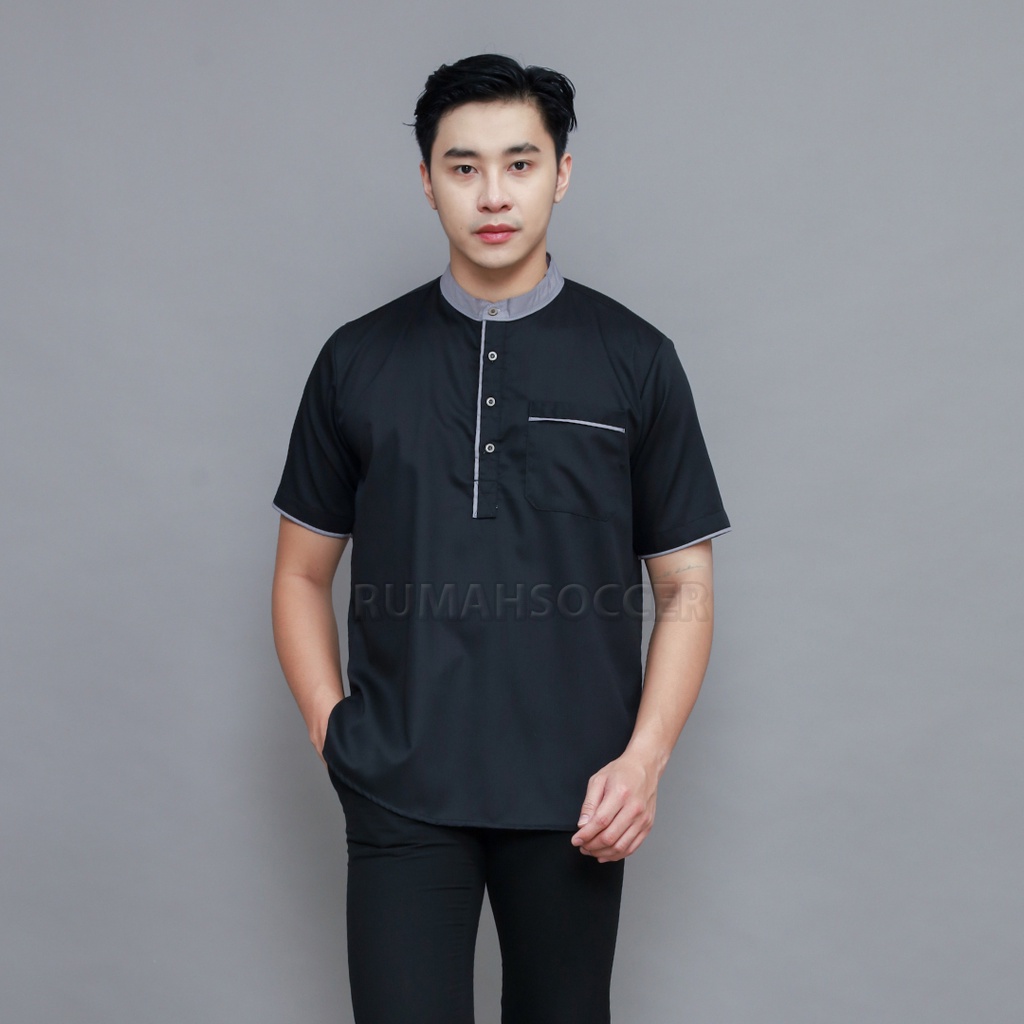 Baju Kemeja Koko Dewasa Lengan Pendek Polos AKHTAR Bahan Katun Adem Warna Olive Tersedia Ukuran S M L XL XXL