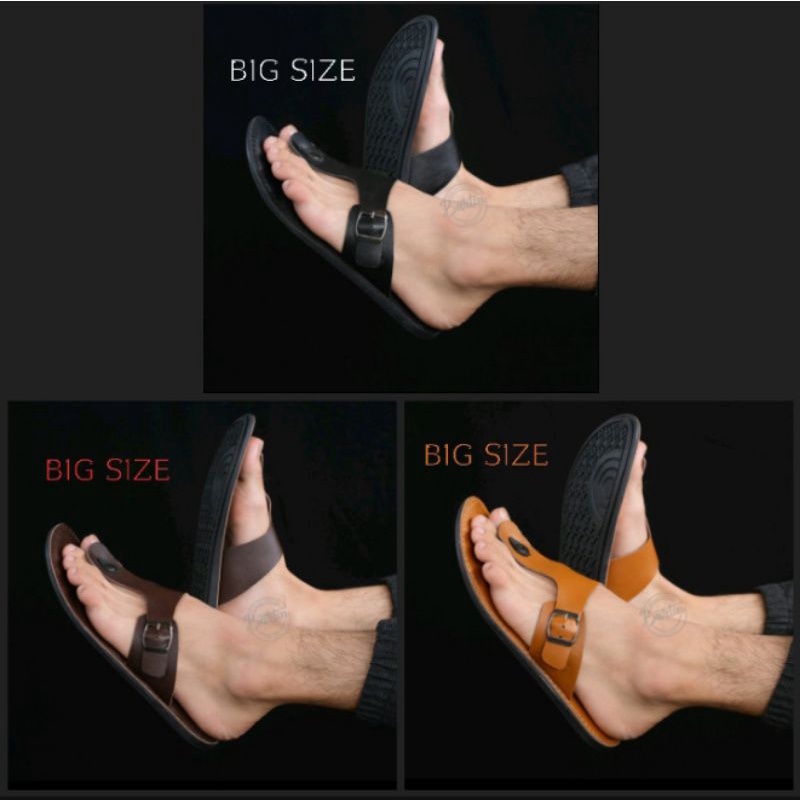 BIG SIZE - Sandal Pria Ukuran Jumbo Besar 44 45 46 47 48 | Sendal Jepit Kulit Asli By Mzio J11 Hitam Coklat Tan | ORIGINAL