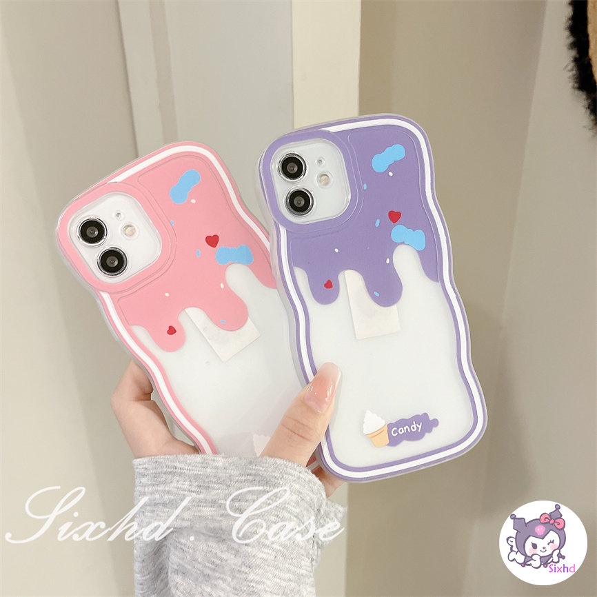 Compatible For iPhone 14 13 12 11 Pro Max SE2020 X XR Xs Max 7 8 6 6s Plus Case Colorful ice cream Wavy Edge Lens Protection Phone Case Soft Cover