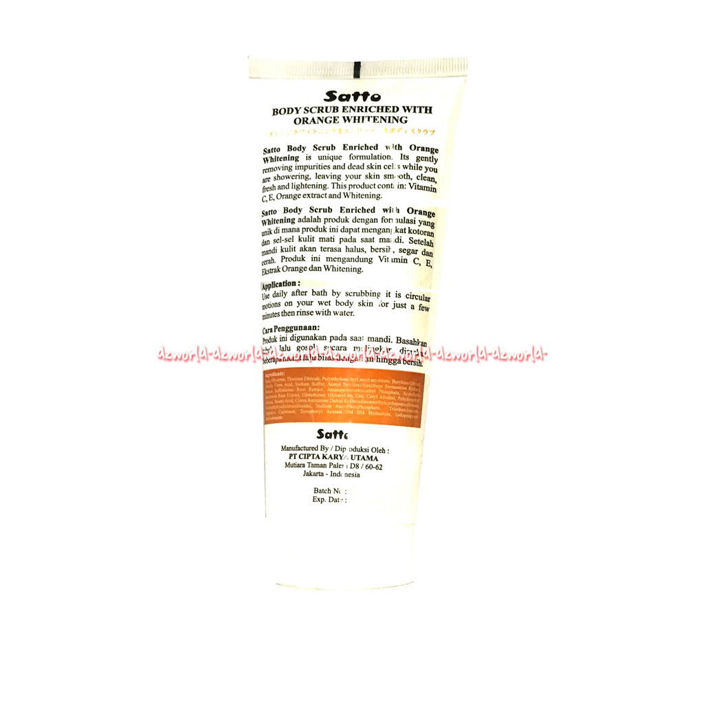 Satto Body Scrub Whitening Orange 200ml Sato Krim Skrub pemutih Kulit