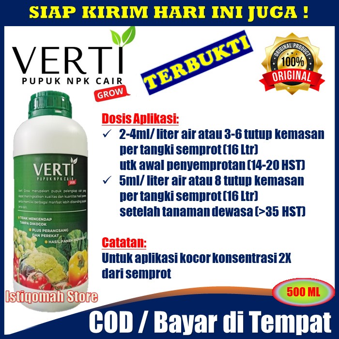 VERTI GROW 500ml Pupuk NPK Cair untuk Pertumbuhan Batang Daun Cabang Tanaman Cabe Cabai - Untuk Memperbanyak Buah Cabe - Obat Perangsang Buah Untuk Tanaman Cabe / Cabai - Pupuk Untuk Buah Cabe Lebat - Pupuk Untuk Pembesaran/Memperbesar Buah Cabe VERTIGROW