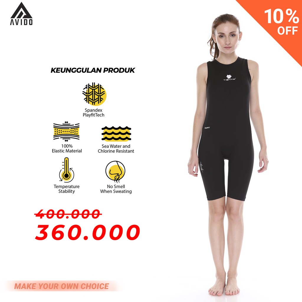 Tiento Wetsuit Singlet Black Women Baselayer Swimwear Jumpsuit Diving Baju Celana Renang Wanita Ori