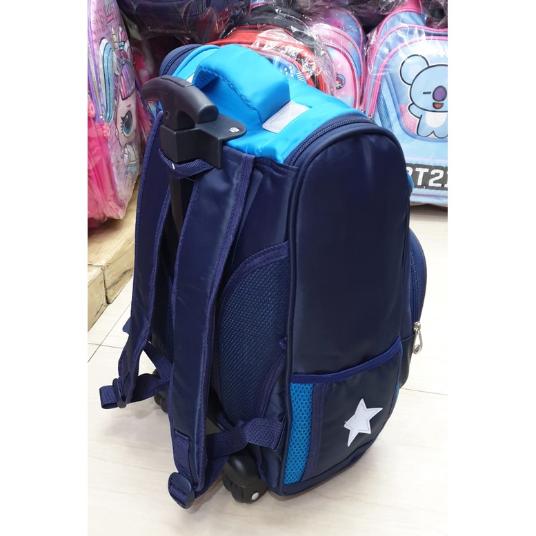 TAS TROLLEY DORONG ANAK SEKOLAH SD ( 16&quot; )LAKI LAKI PANDA POLOS + PANDA DINO KARAKTER SUPER JAGOAN BINTANG KAIN NYLON IMPORT ( PANDA 16inch SD )