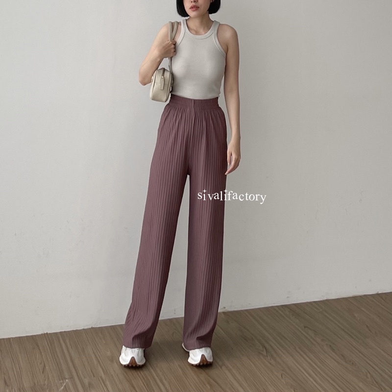 SIVALI Bora Pants | Celana Kulot Knit Wanita Tebal 1800 - Celana Kulot Highwaist