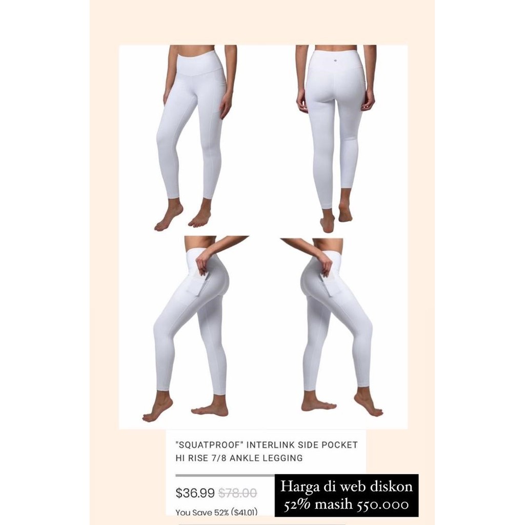 90 Degree by Reflex “Squatproof” Interlink Side Pocket Hi Rise 7/8 Ankle Legging celana wanita