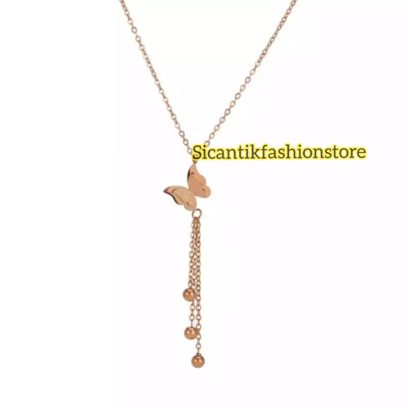 Kalung Titanium  Wanita kupu kupu Terbaru Terlaris Anti Karat Tidak Luntur Kalung Wanita Rose Gold Liontin kupu kupu