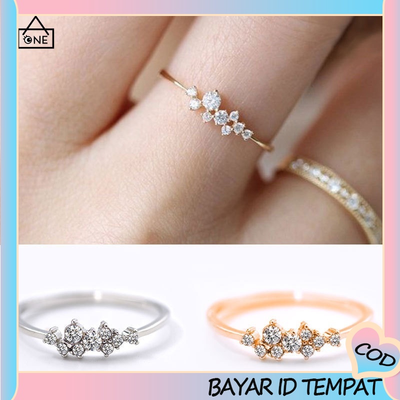 COD❤Cincin Simple Sterling Silver 925 Hias Wanita Kristal Zircon 3 Lapis Emas ukuran US 6 7 8 9 10 A one