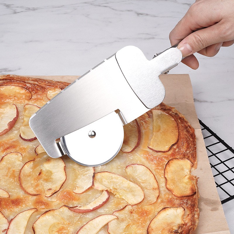 4in1 stainless pizza cutter wheel shovel slicer /pie server with clip