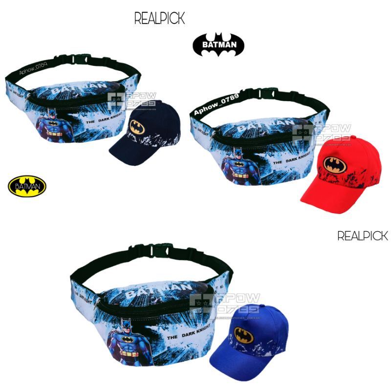 Paket 2in1 Waistbag anak batman free topi batman