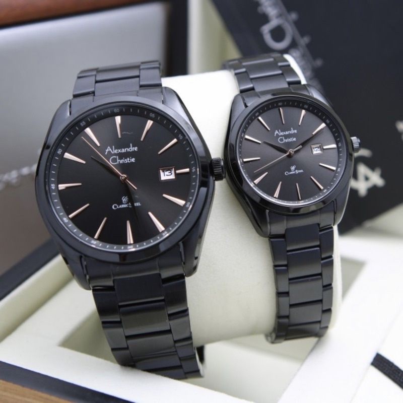 JAM TANGAN COUPLE ALEXANDER CHRISTIE AC 8658 BLACK ORIGINAL