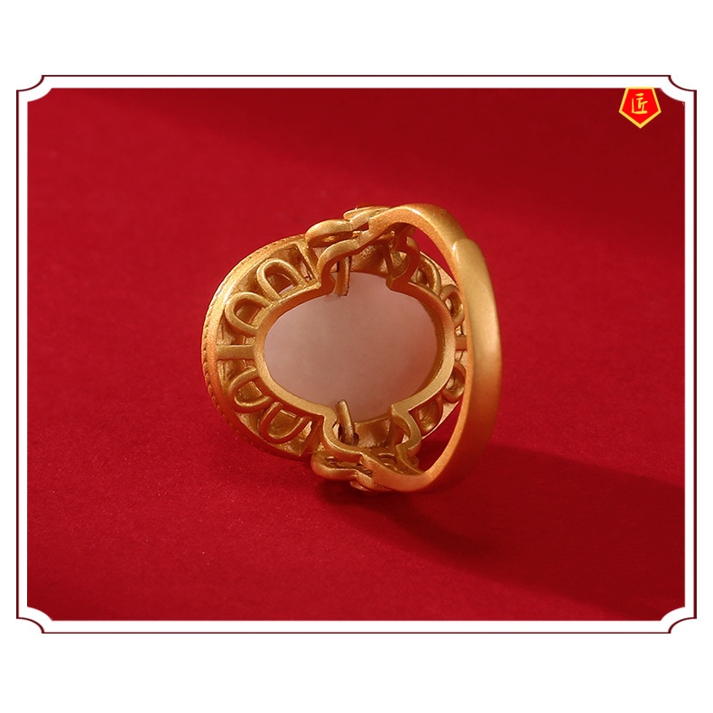 [Ready Stock]Hetian Jade Gold Ring Retro Elegant