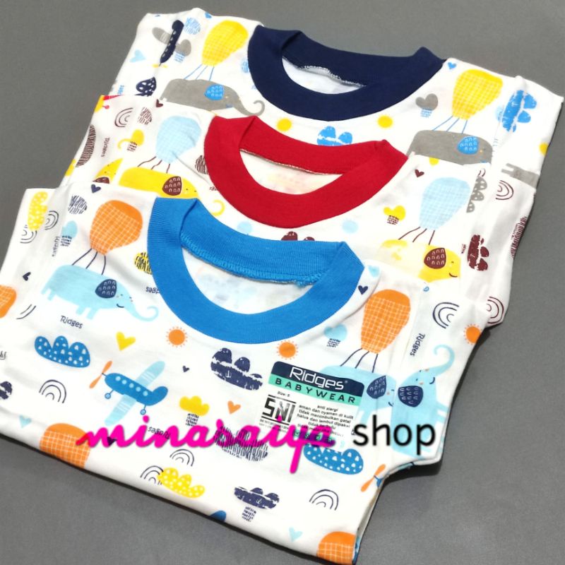 RIDGES 3 pcs dan ecer Kaos Oblong Bayi SNI Lengan Pendek Print Seri Putih Uk. S - XL