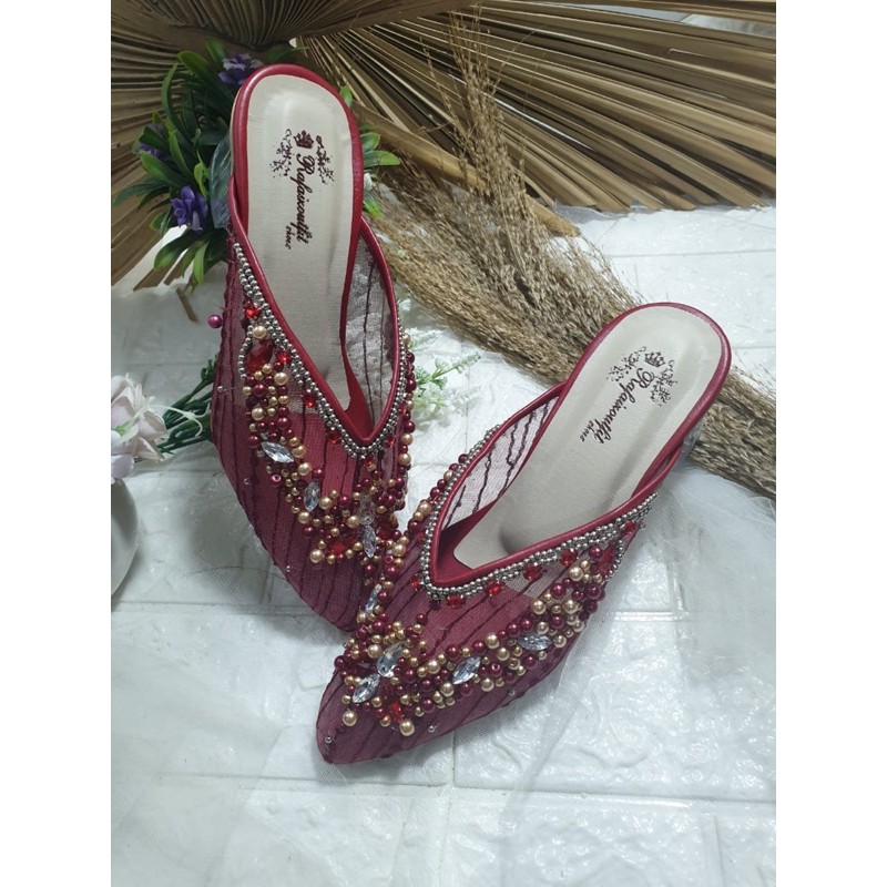 sepatu Amirra merah marron tinggi 5cm hak kaca