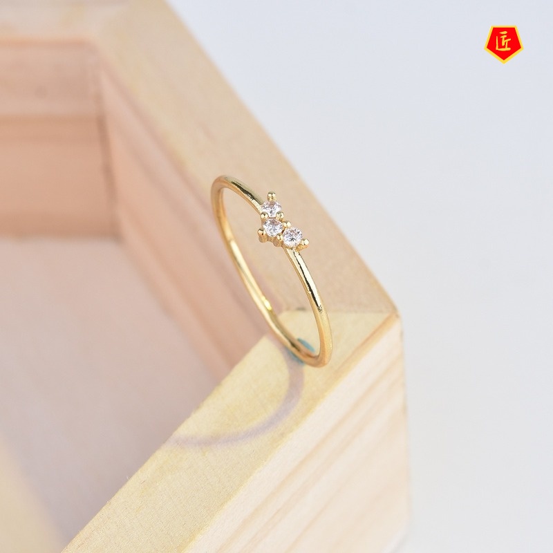 [Ready Stock]14K Gold Ring Zircon Extreme Slim Ring Simple and Elegant