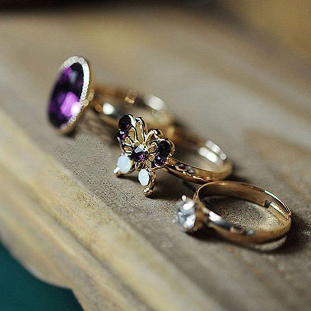 Mxbeauty Cincin Ungu Batu Pesona Hadiah Set Buku Jari Tumpuk Sederhana Band