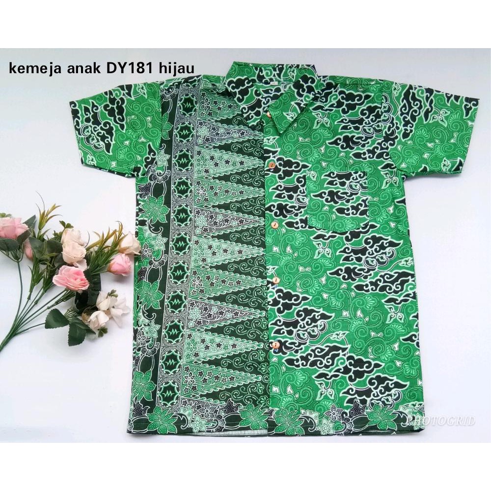 kemeja hem batik anak bahan katun warna hijau DY181