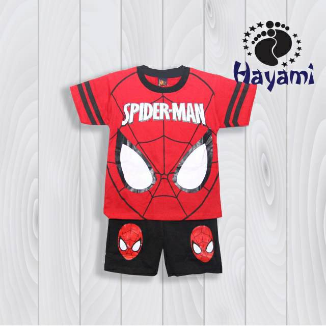 Setelan Baju Kaos Anak Spiderman Gratis Topeng Anak Umur 1 - 11 Tahun Murah