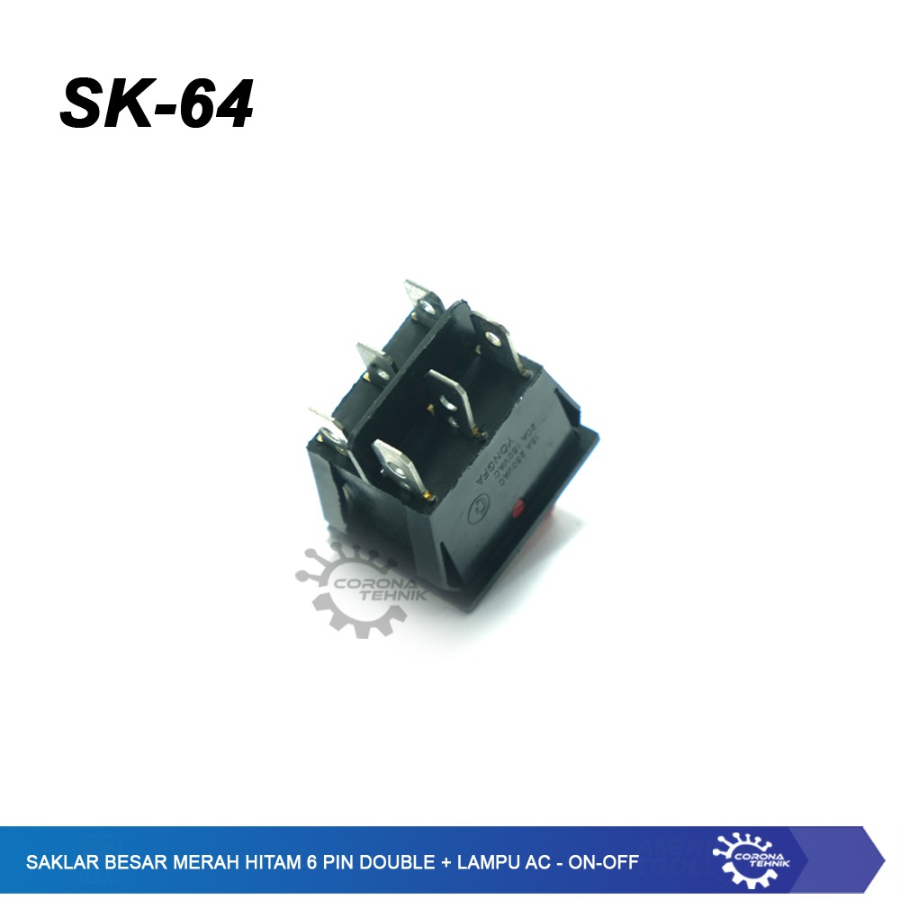 Saklar Besar Merah Hitam  6 Pin Double + Lampu AC - ON-OFF