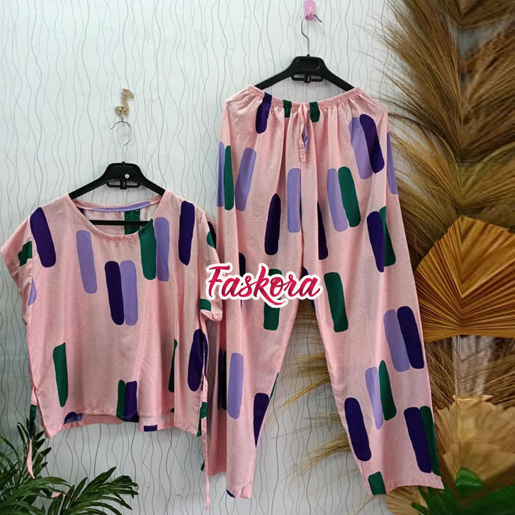 Setelan Lengan Pendek Jumbo Rayon Wanita Kekinian Bambu - Piyama Lengan Pendek - One Set Tie dye