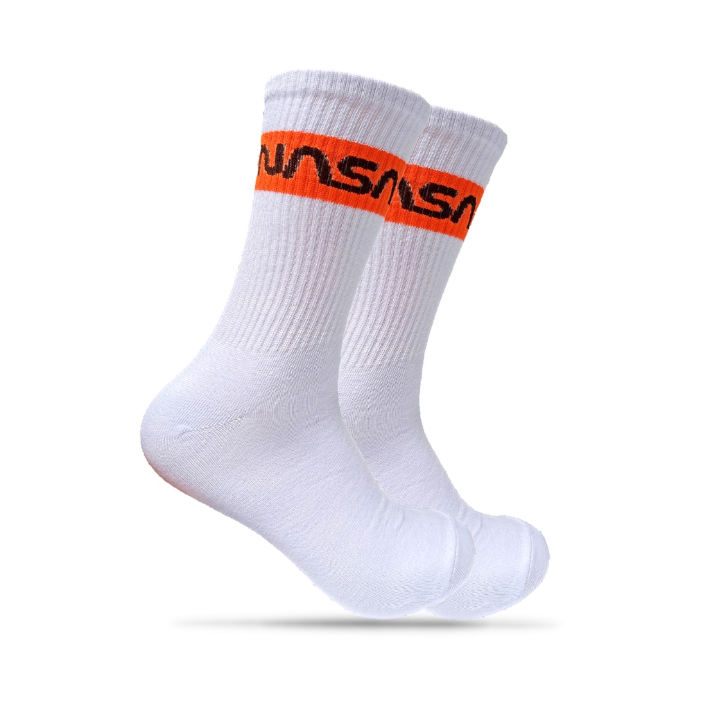 Kaos Kaki Oldschool - Kaos Kaki Motif Nasa Putih Orange - The Muds Official