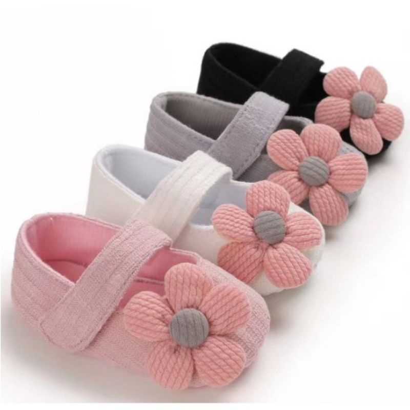 CUTESUNY Sepatu Prewalker Casual Anti Slip Aksen Bunga Bayi 0 6 Bulan Perempuan Baby Shoes