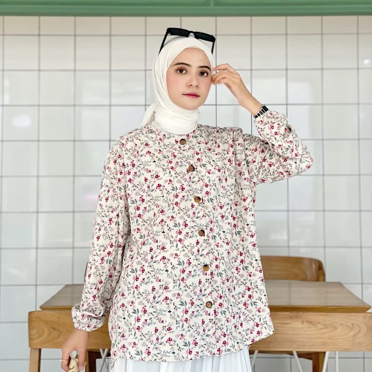 MONET - BLOUSE KOREA MOTIF BUNGA FLORAL BAHAN CRINKLE