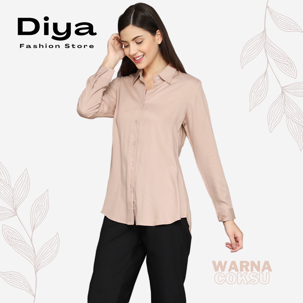 DiyaFashion Blouse Kemeja Wanita Korean Style Lengan Panjang Army Polos-COKSU