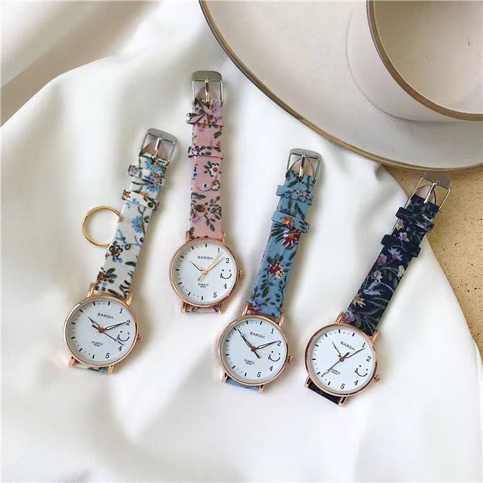 ✅COD [BBS] Jam Tangan Wanita Analog Strap Pu Bunga Motif Smile Fashion Aksesoris Wanita Gaya Korea