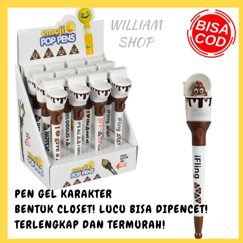 

READY PULPEN BOLPEN PEN GEL KARAKTER TOILET CLOSET LUCU BISA DIPENCET KELUAR POOP! TERMURAH BISA COD