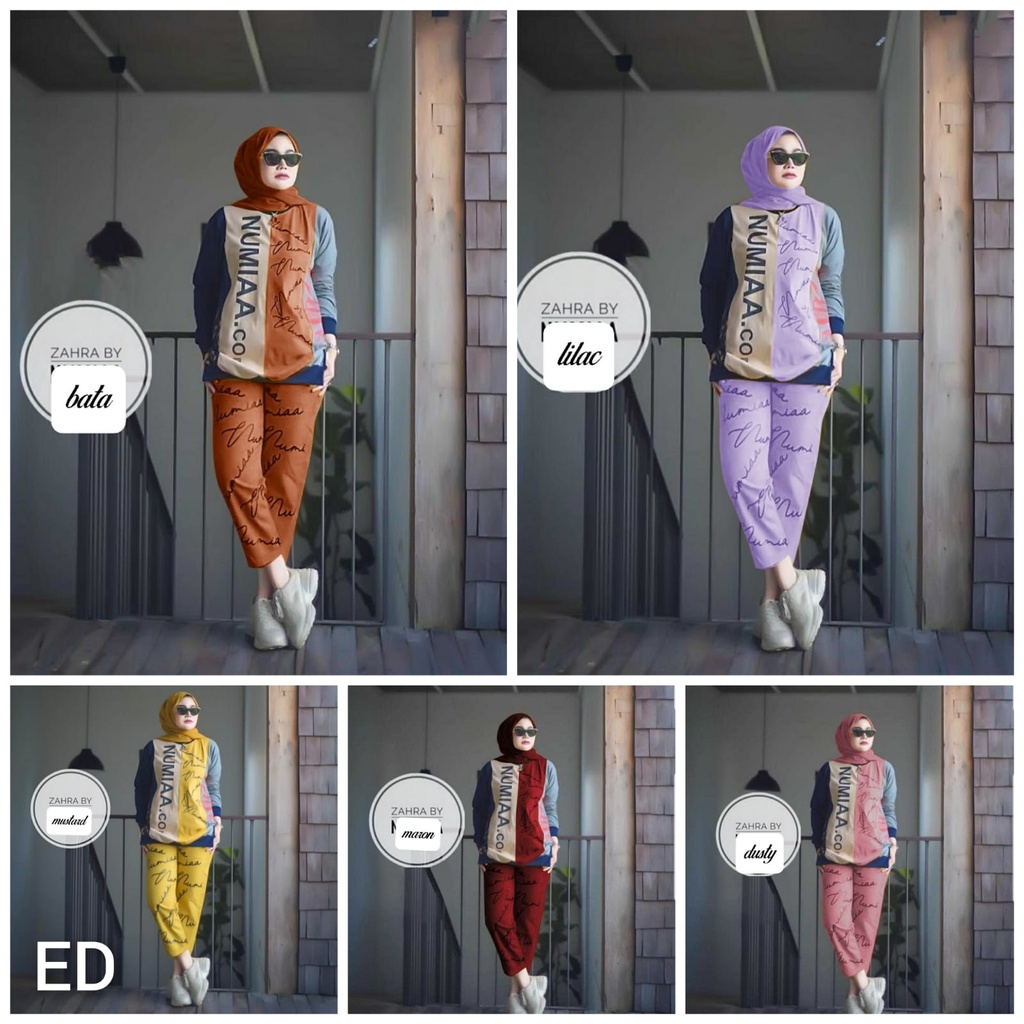 5W - SET NUMIA / BAJU STELAN WANITA MUSLIMAH / FASHION BAJU STELAN OLAHRAGA WANITA MUSLIM