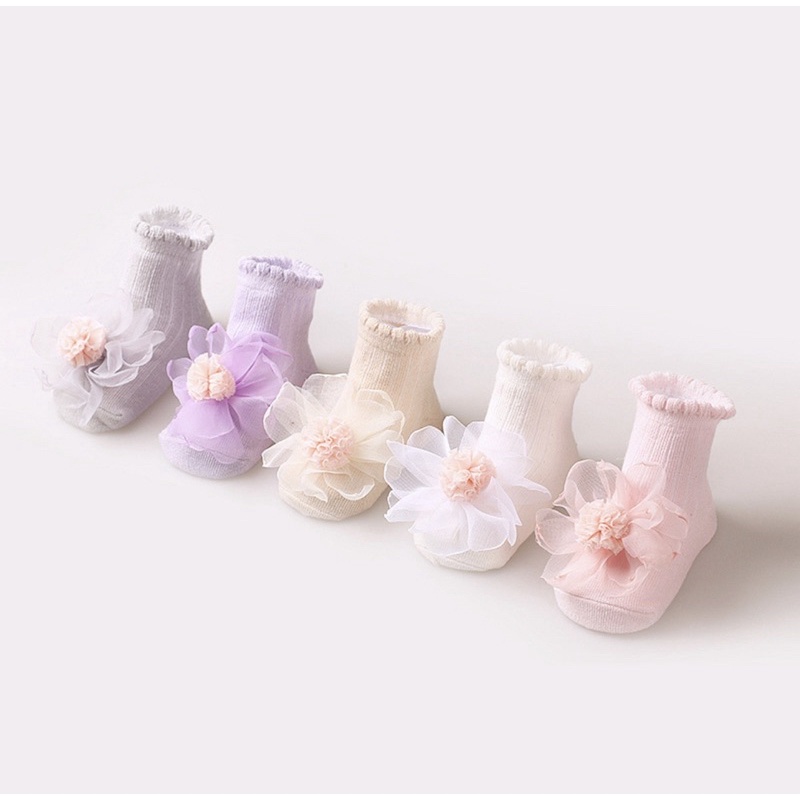 Kaos Kaki Anak Bayi Perempuan Antislip Motif Flower Tulle / Baby Socks