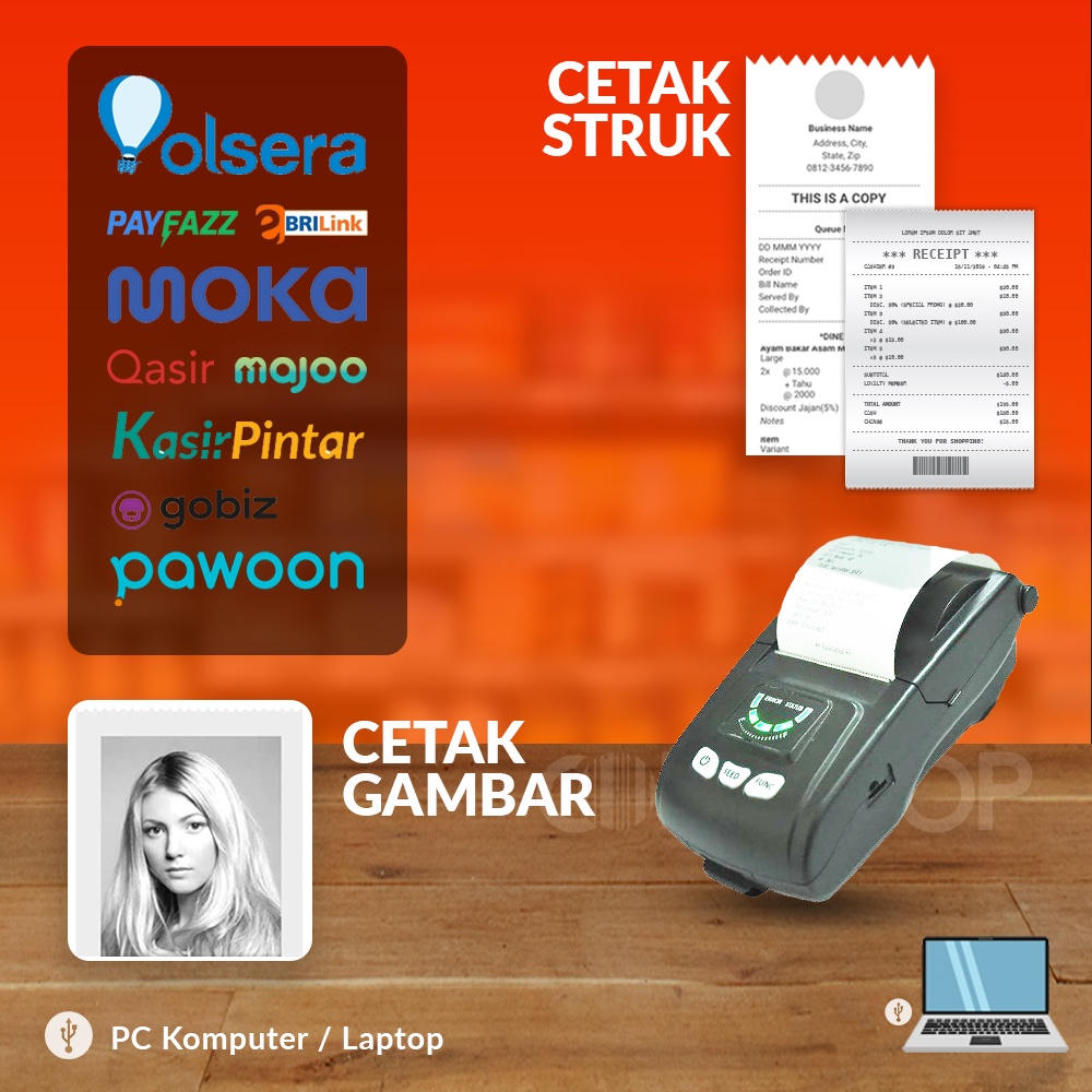 Printer Thermal Codesoft HPM-200E Mini Printer Cetak Struk 58mm USB + Bluetooth